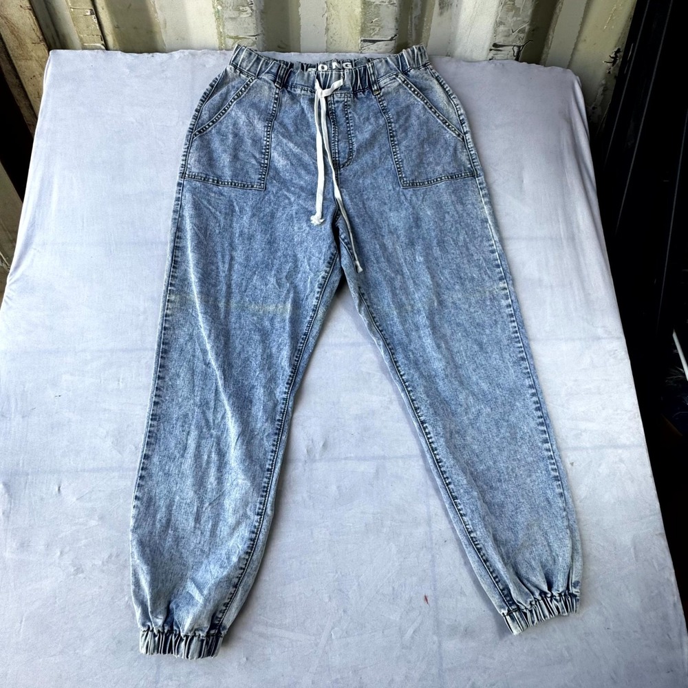 S.O.N.G. Joggers Jeans Womens 13/31 Blue Tapered Leg Drawstring Elastic Waist